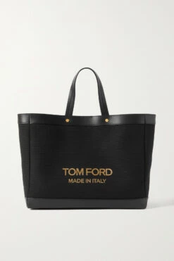 Budget 💯 TOM FORD T Screw Shopper Small Leather-trimmed Canvas Tote In Black 🔥