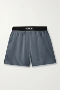 Brand new 😀 TOM FORD Velvet-trimmed Silk-blend Satin Shorts In Anthracite ⭐