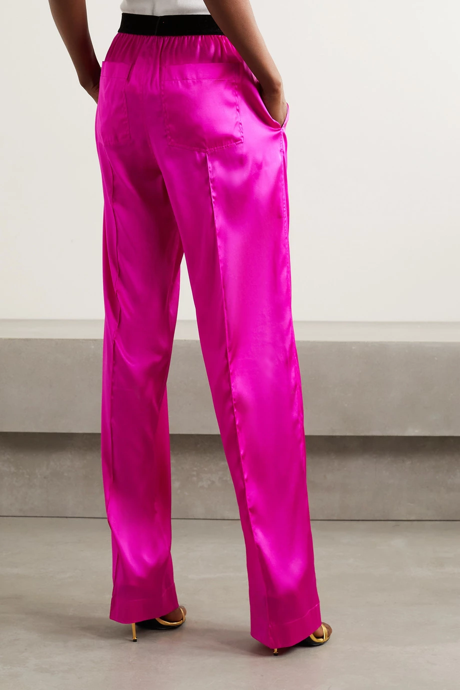 Brand new 👏 TOM FORD Velvet-trimmed Stretch-silk Satin Pants In Pink 😀 – Image 3