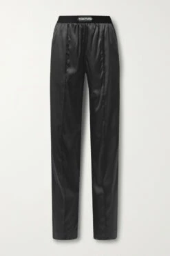 Cheapest ❤️ TOM FORD Velvet-trimmed Stretch-silk Satin Pants In Black 🔥