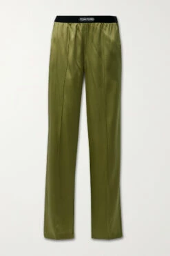 Coupon 🎁 TOM FORD Velvet-trimmed Stretch-silk Satin Pants In Army Green 😍