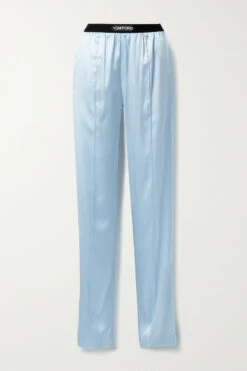 Discount 😀 TOM FORD Velvet-trimmed Stretch-silk Satin Pants In Blue 🛒