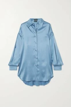 Deals 😍 TOM FORD Oversized Silk And Lyocell-blend Satin 👕 Shirt In Light Blue 🥰