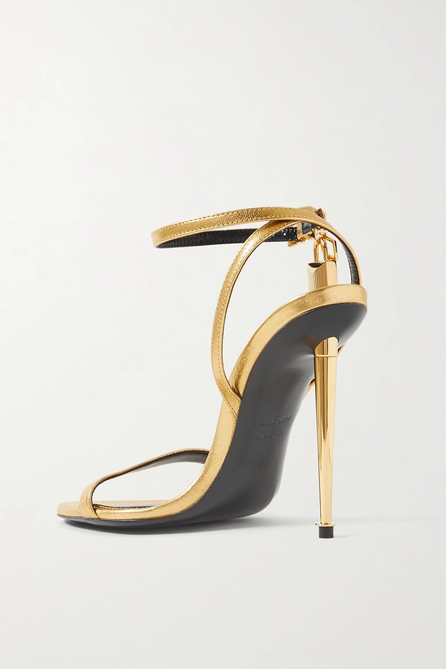 Buy 🎉 TOM FORD Padlock Metallic Leather 🩴 Sandals In Gold 👏 – Image 3