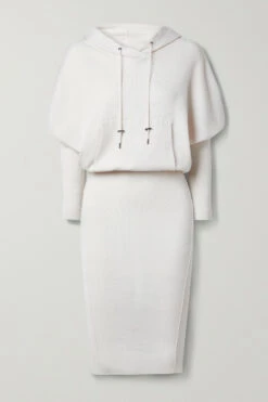 Outlet 🧨 TOM FORD Hooded Ribbed Cashmere-blend 👗 Dress In Ivory 🤩