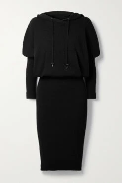Coupon 😀 TOM FORD Hooded Ribbed Cashmere-blend 👗 Dress In Black ✔️