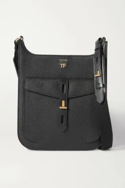 New 🧨 TOM FORD T Twist Medium Textured-leather Shoulder Bag In Black 🔔